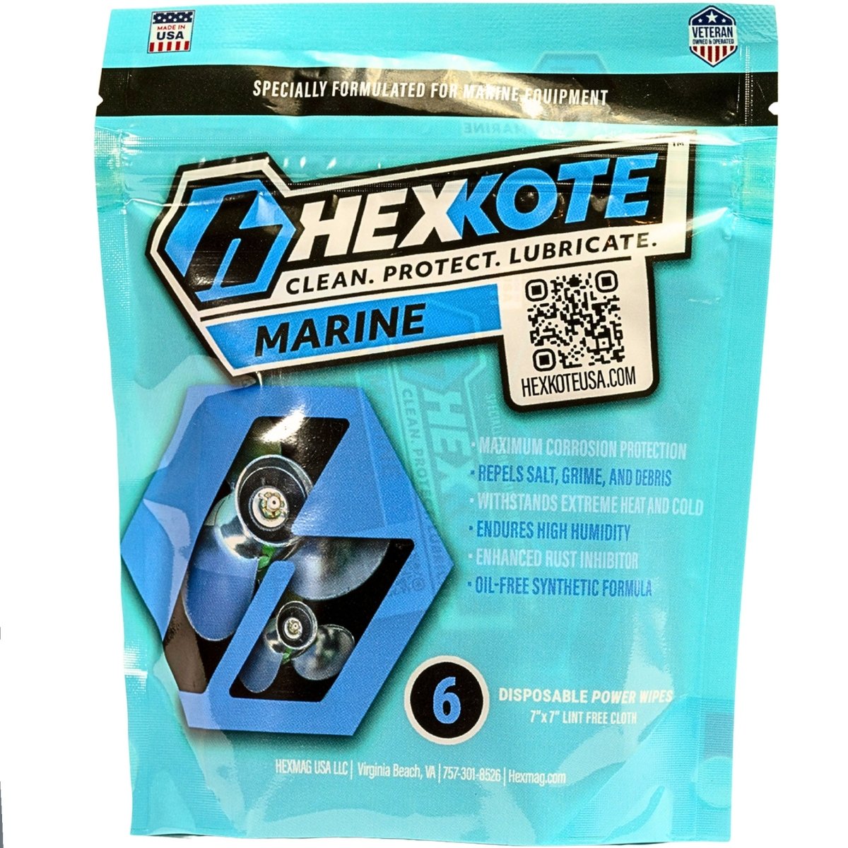 HEXKOTE Marine Boat Fishing Gear Dry Lubricant 7" x 7" Disposable Wipes (6 - Pack) - Forza Sports