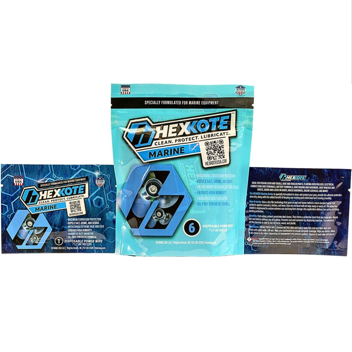 HEXKOTE Marine Boat Fishing Gear Dry Lubricant 7" x 7" Disposable Wipes (6 - Pack) - Forza Sports