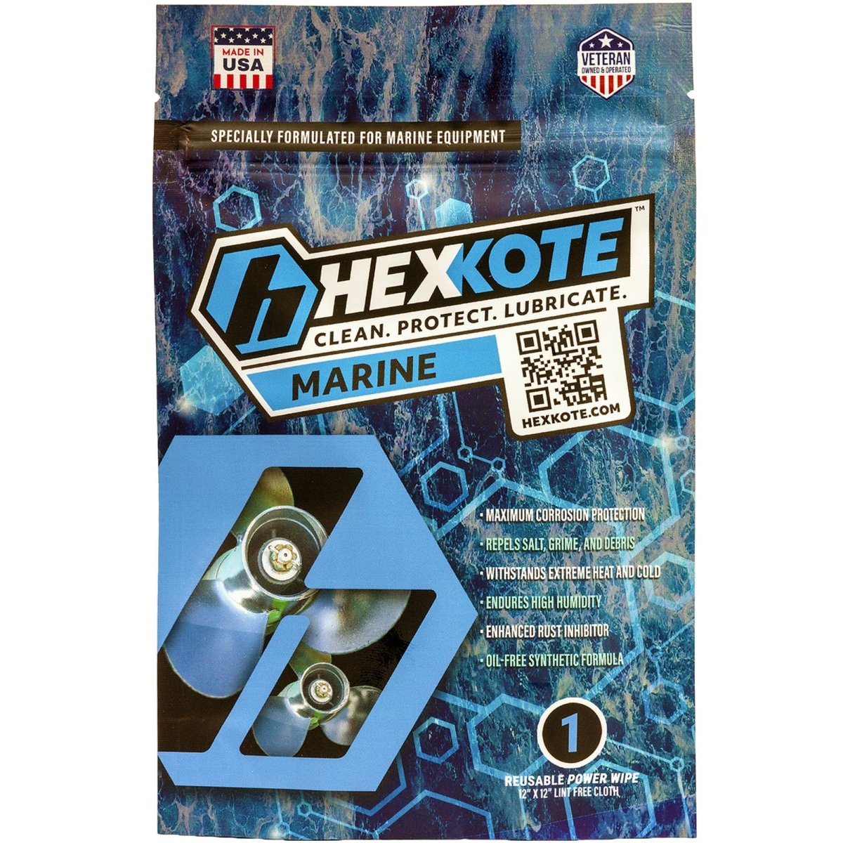 HEXKOTE Marine Series Boat Fishing Gear Dry Lubricant 12" x 12" Reusable Cloth - Forza Sports