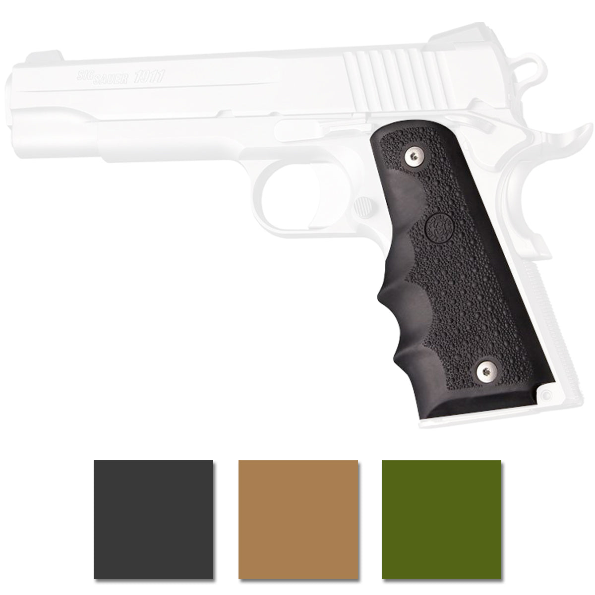 Hogue 1911 Government Model Cobblestone OverMolded Rubber Grip w/ Finger Grooves Hogue