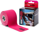 Pink kinesiology tape roll with RockTape GO packaging on a white background