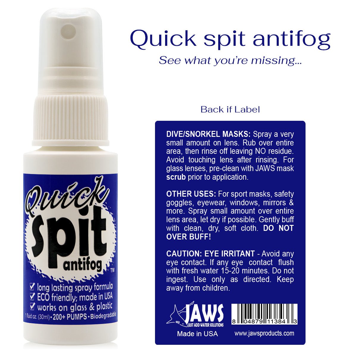 JAWS Quick Spit 1 oz. Anti-Fog Spray Formula - Forza Sports