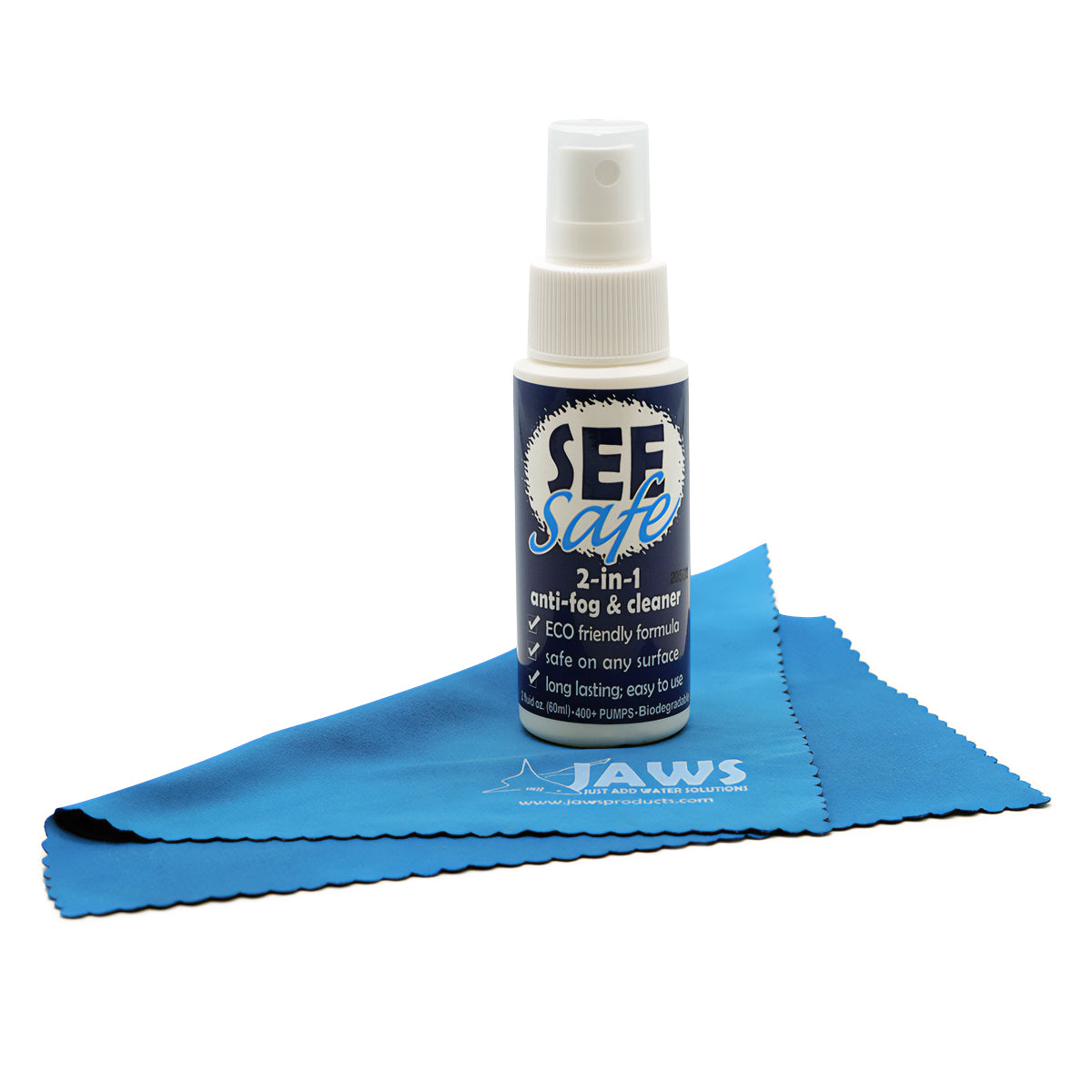 JAWS 2 oz. SeeSafe 2-in-1 Antifog and Cleaner Spray with Microfiber Cloth JAWS