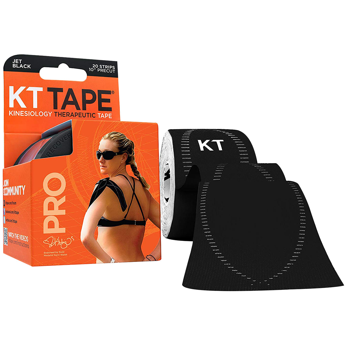 KT Tape Pro 10" Precut Kinesiology Elastic Sports Roll - 20 Strips - Black KT Tape