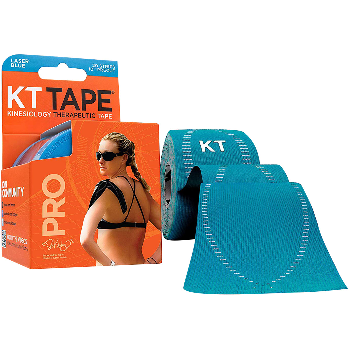 KT Tape Pro 10" Precut Kinesiology Elastic Sports Roll - 20 Strips - Laser Blue KT Tape
