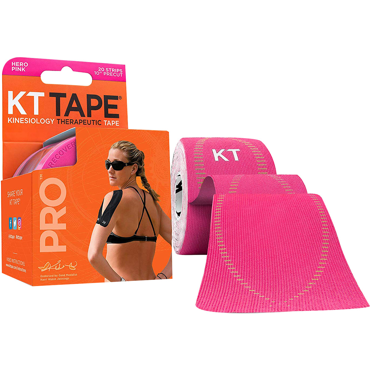 KT Tape Pro 10" Precut Kinesiology Elastic Sports Roll - 20 Strips - Pink KT Tape