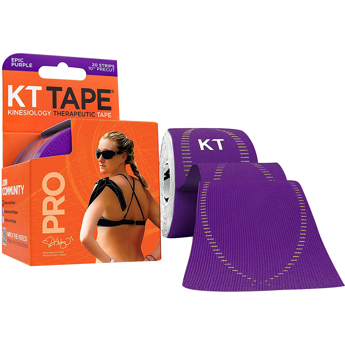 KT Tape Pro 10" Precut Kinesiology Elastic Sports Roll - 20 Strips - Purple KT Tape