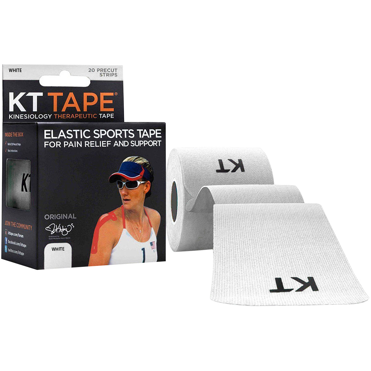 KT Tape Cotton 10" Precut Kinesiology Therapeutic Sports Roll, 20 Strips, White KT Tape