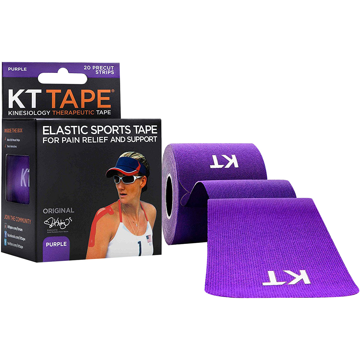 KT Tape Cotton 10" Precut Kinesiology Therapeutic Sports Roll, 20 Strips, Purple KT Tape