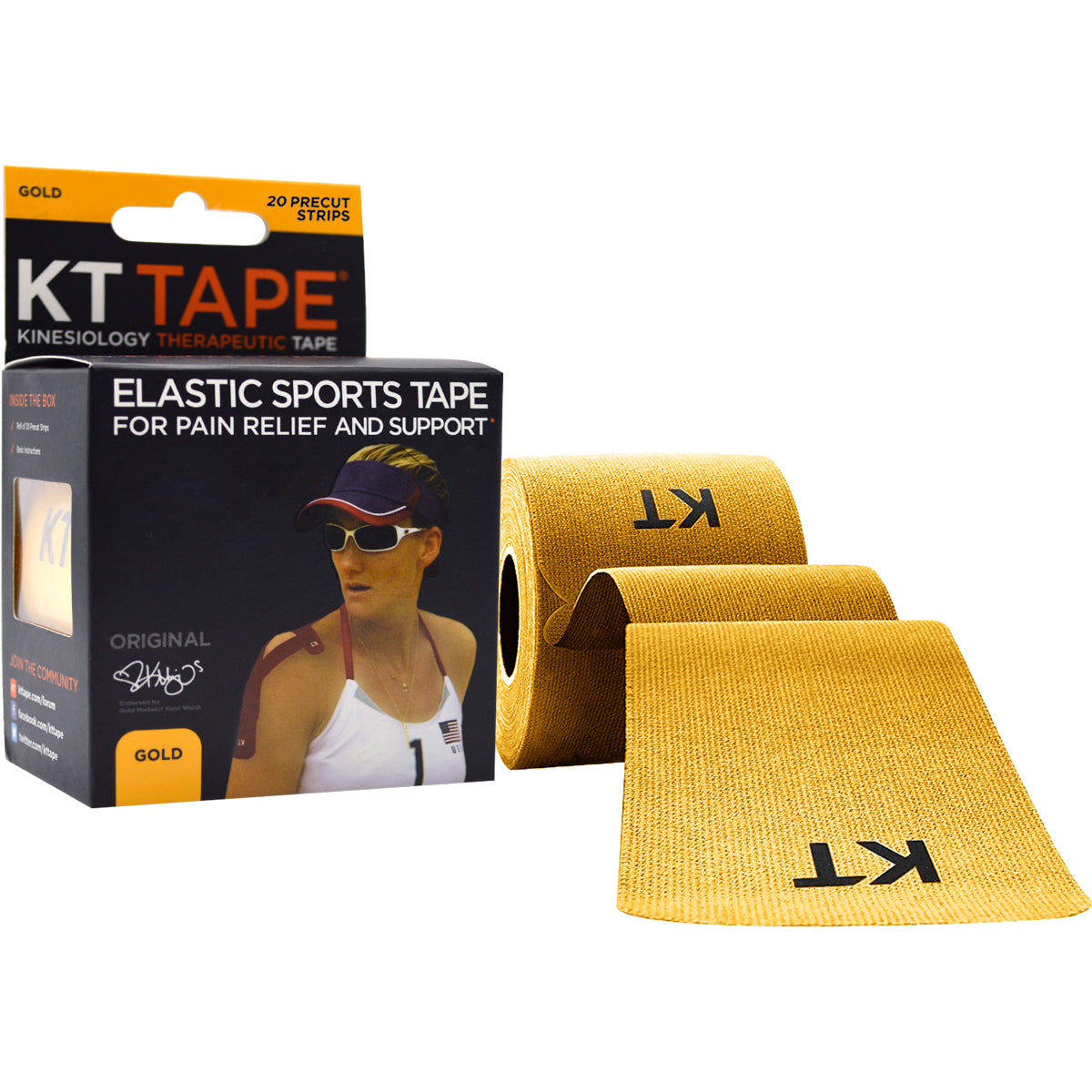 KT Tape Cotton 10" Precut Kinesiology Therapeutic Sports Roll, 20 Strips, Gold KT Tape