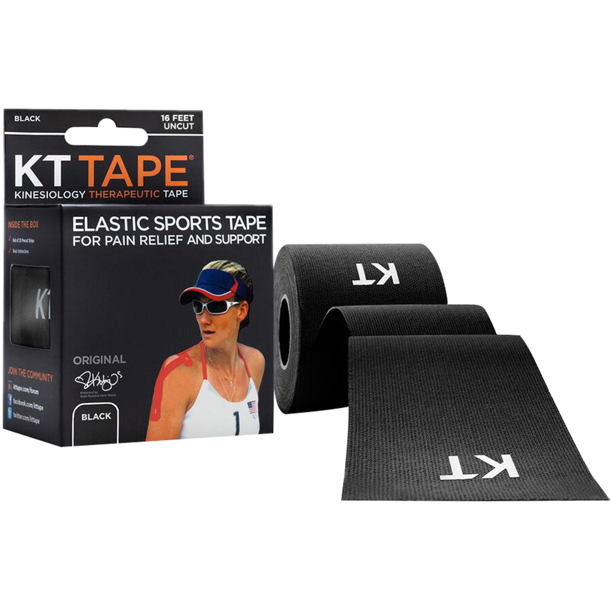 KT Tape Cotton 16 ft Uncut Kinesiology Therapeutic Elastic Sports Roll - Black KT Tape