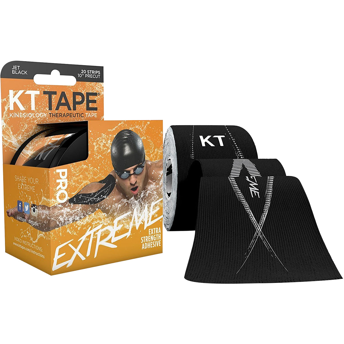 KT Tape Pro Extreme 10" Precut Kinesiology Sports Roll - 20 Strips - Black KT Tape