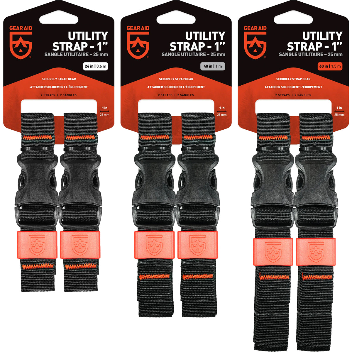 Gear Aid 1" Wide Gear Organizing Utility Strap 2-Pack - Black Gear Aid