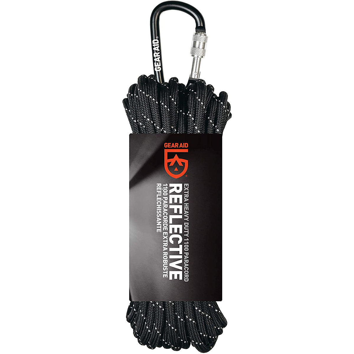 Gear Aid 50 ft. Extra Heavy Duty 1100 Paracord with Carabiner - Black/Reflective Gear Aid