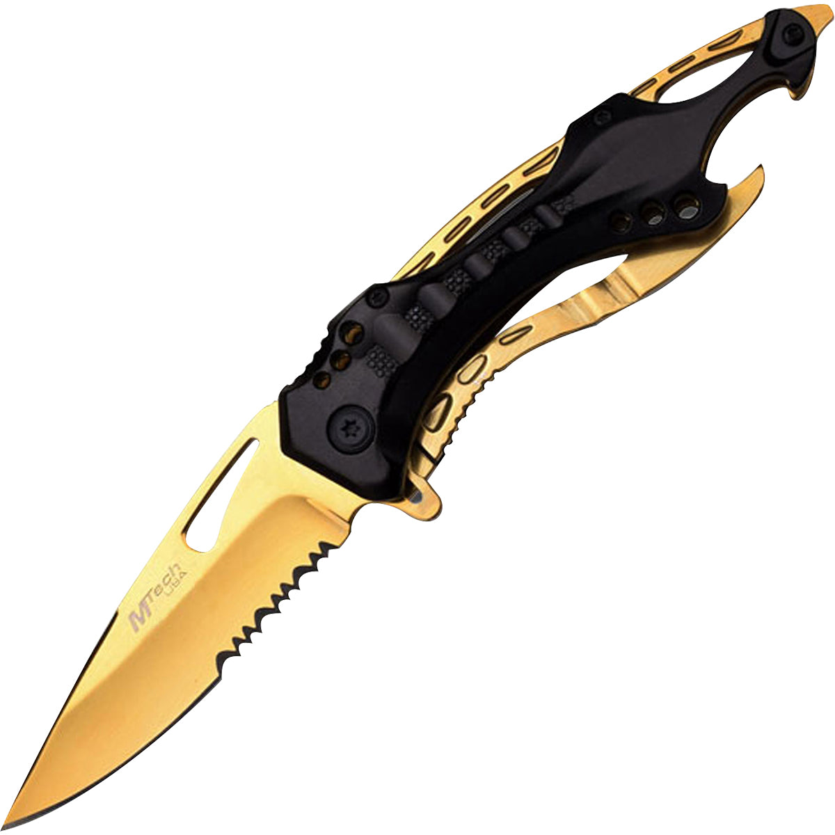 MTech USA Linerlock Tactical Manual Folding Knife, Black/Gold, MT-705BG M-Tech
