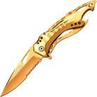 MTech USA Linerlock Spring Assisted Folding Knife, Serrated, Gold, MT-705GD M-Tech