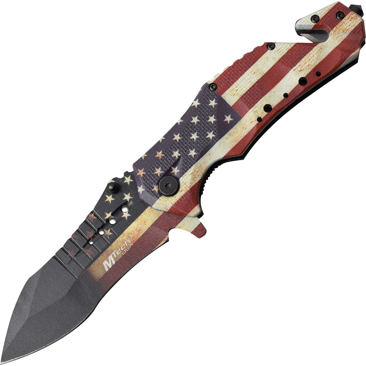 MTech USA Rescue Linerlock Spring Assisted Folding Knife, American Flag MT-A845F M-Tech