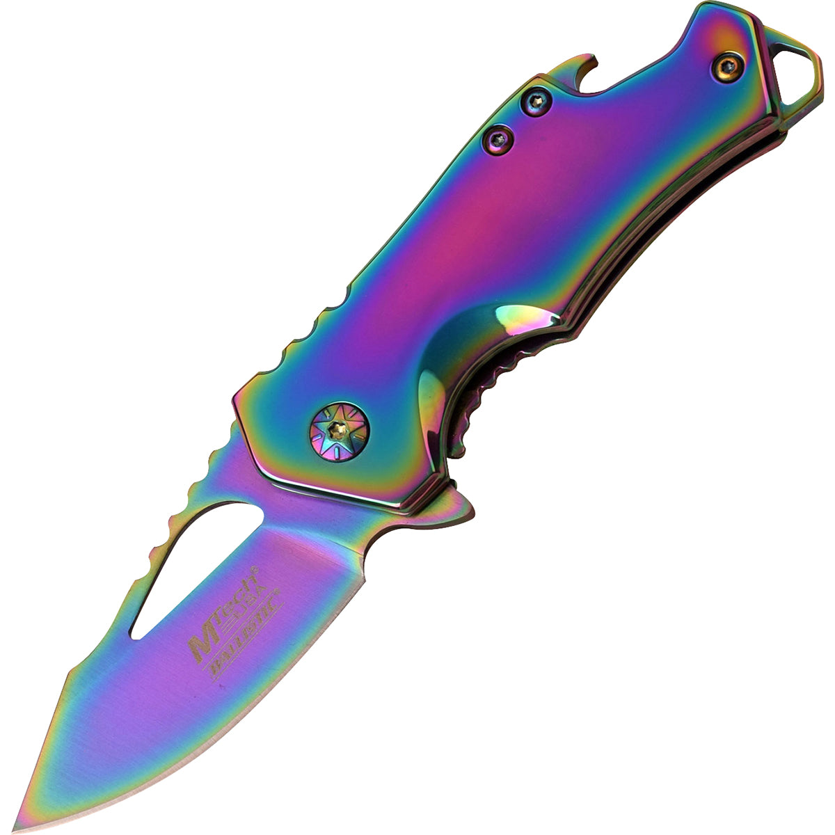 MTech USA Framelock Spring Assisted Folding Knife, Stainless/Rainbow, MT-A882SRB M-Tech