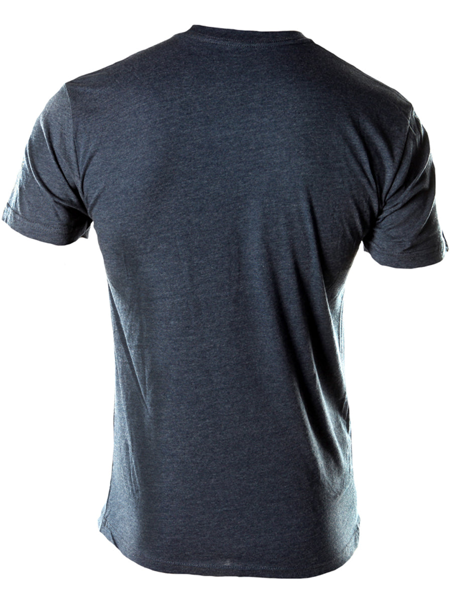 Navy t-shirt with a logo on the back against a white background -  Forza Sports