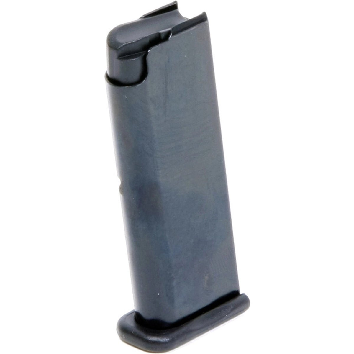 A black metal pistol 6 round magazine shown upright against a plain white background.