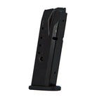 A black polymer pistol 10 round magazine with a textured grip and a flat base, shown from a side profile view against a solid white background.