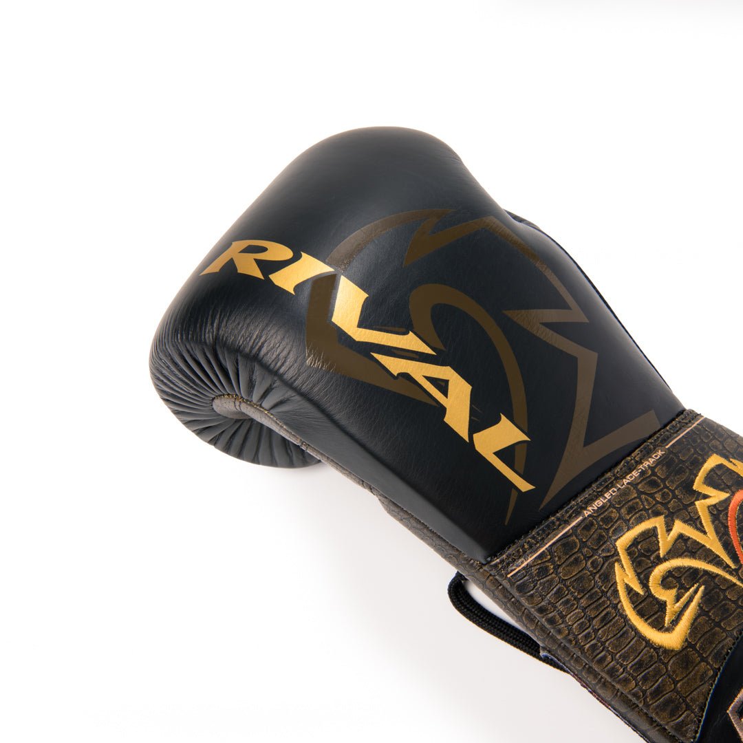 राइवल बॉक्सिंग RFX - गुरेरो HDEF लेस-अप स्पैरिंग ग्लव्स, क्रोकोडाइल/ब्लैक - फोर्ज़ा स्पोर्ट्स