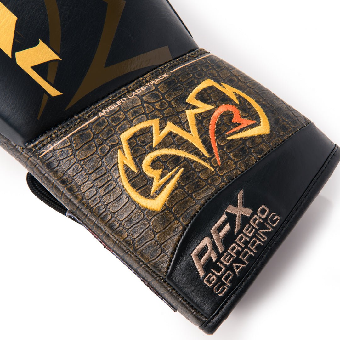 राइवल बॉक्सिंग RFX - गुरेरो HDEF लेस-अप स्पैरिंग ग्लव्स, क्रोकोडाइल/ब्लैक - फोर्ज़ा स्पोर्ट्स