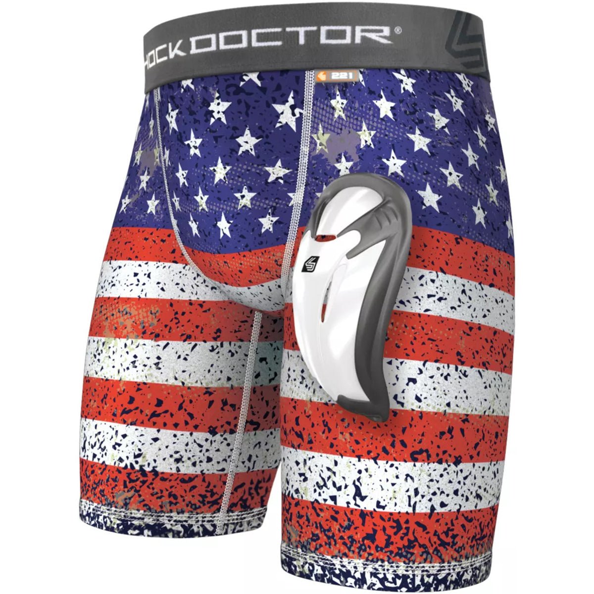 Shock Doctor Adult Core Compression Shorts with Bio - Flex Cup - Colored Flag - Forza Sports