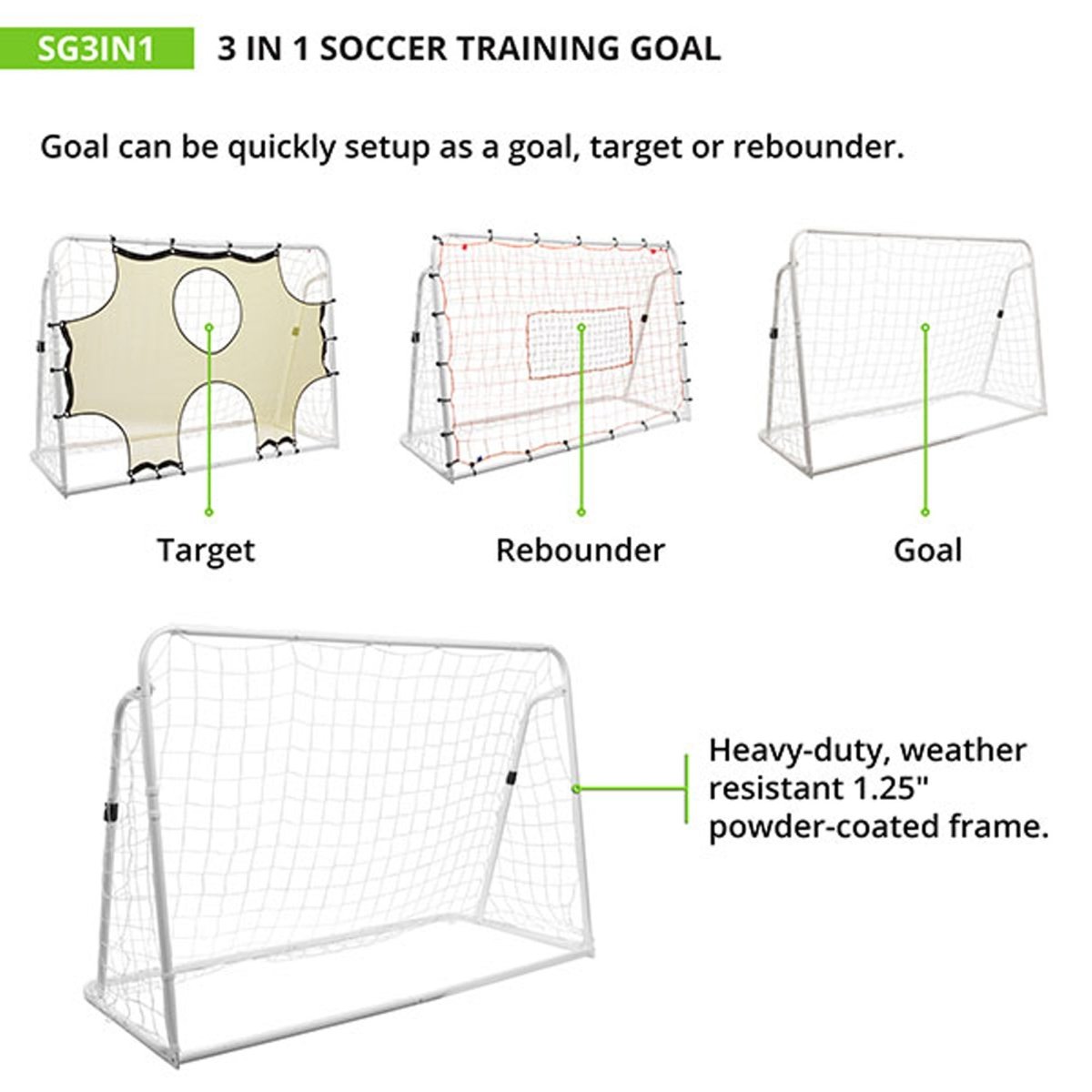 Champion Sports 3 IN 1 Soccer Training Goal - 6' x 4' - Forza Sports