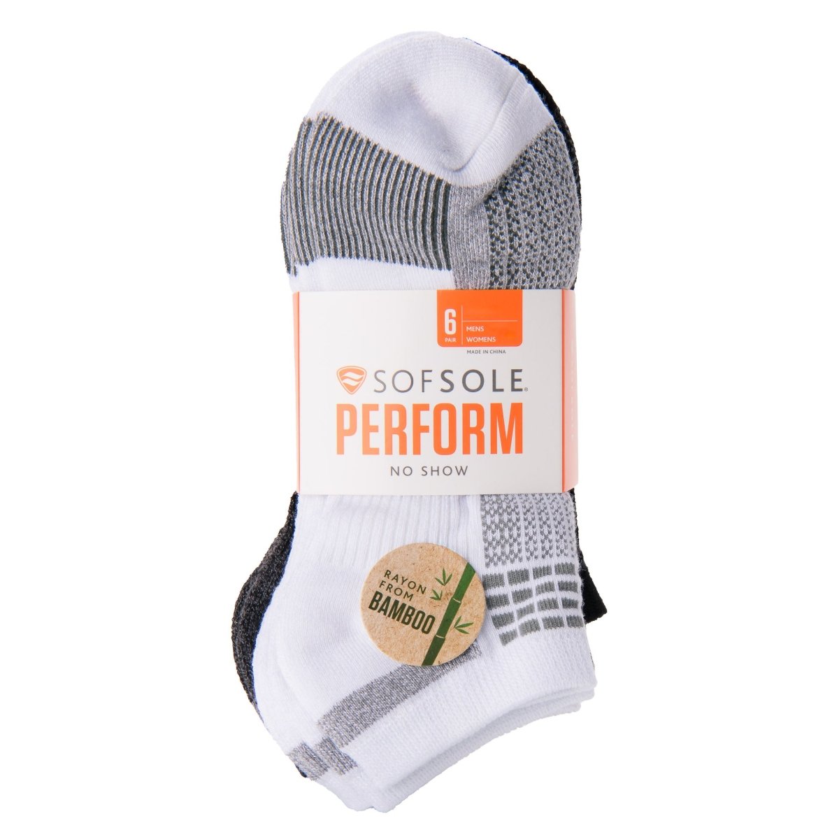 Sof Sole Performance No Show Bamboo Socks, Black/White/Gray, Large, 6 Pair - Forza Sports