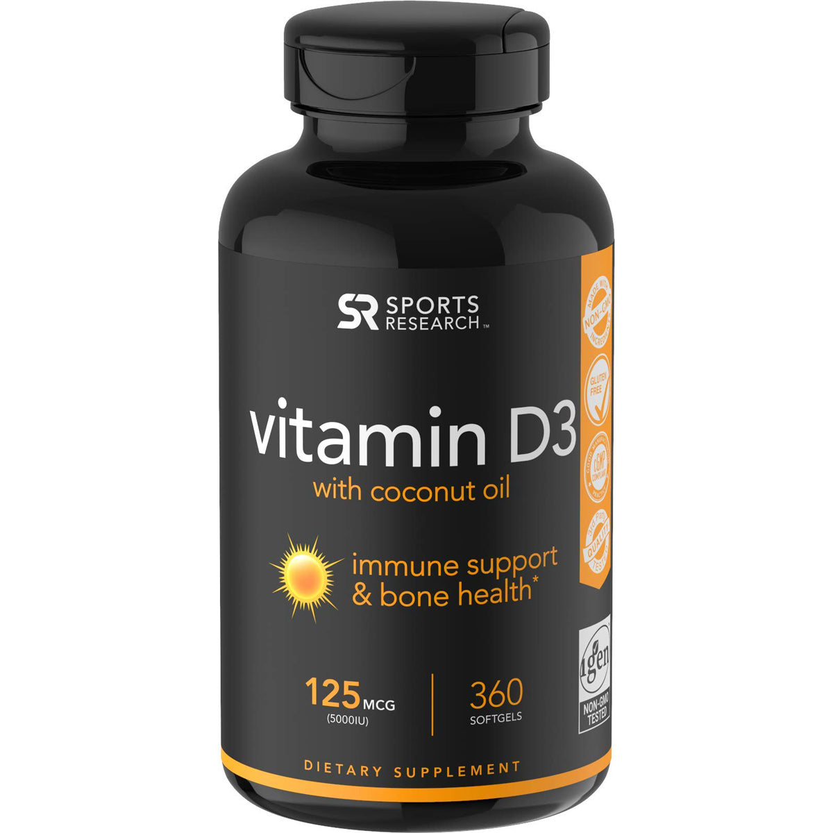 Sports Research Vitamin D3 Dietary Supplement - 360 Softgels Sports Research