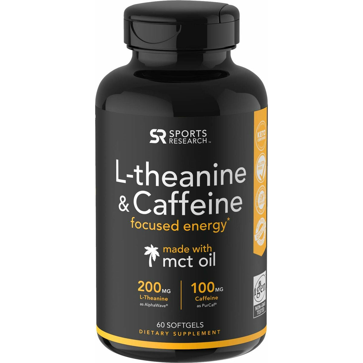 Sports Research L-Theanine & Caffeine Dietary Supplement - 60 Softgels Sports Research