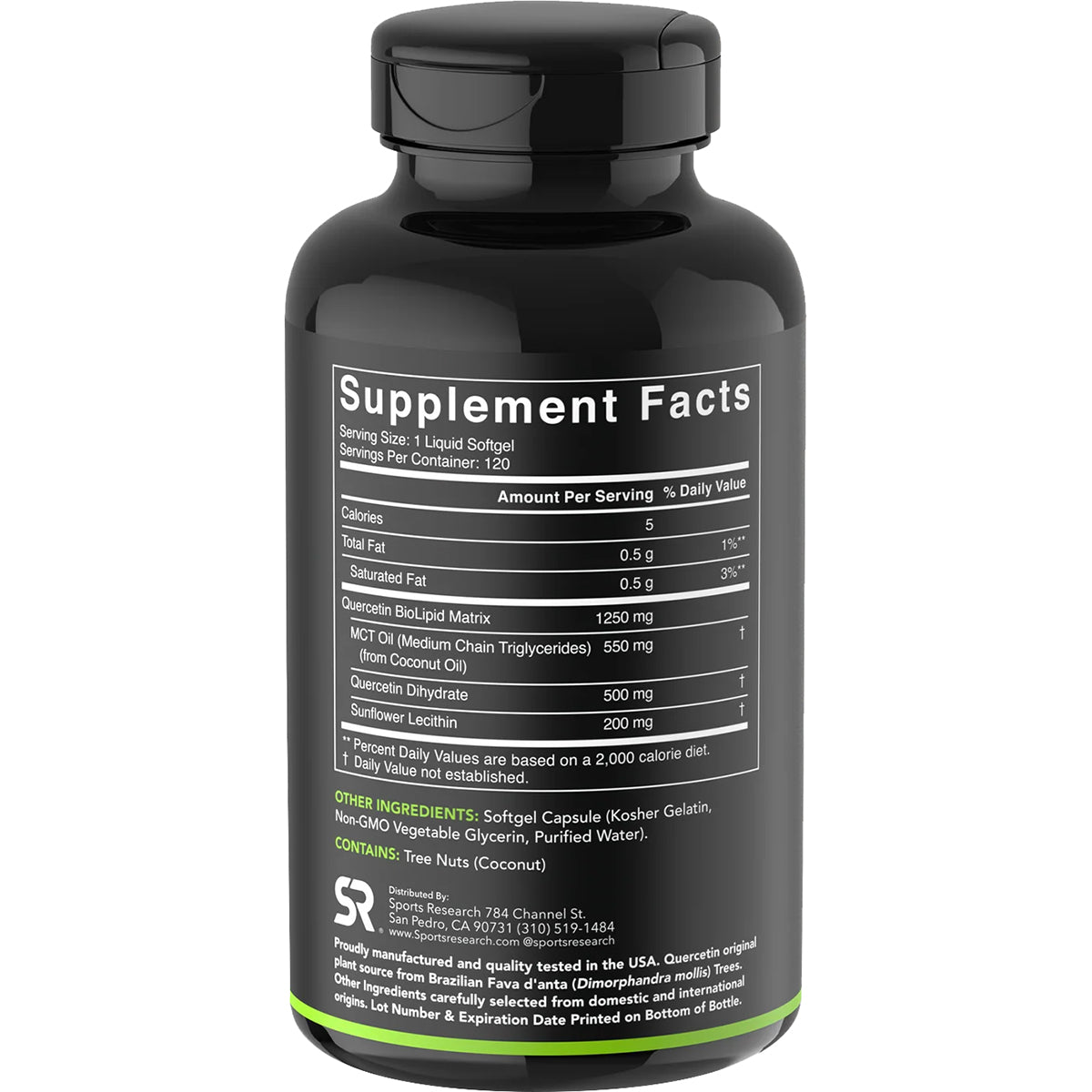 Sports Research Quercetin with Coconut MCT Oil Dietary Supplement - 120 Softgels Sports Research