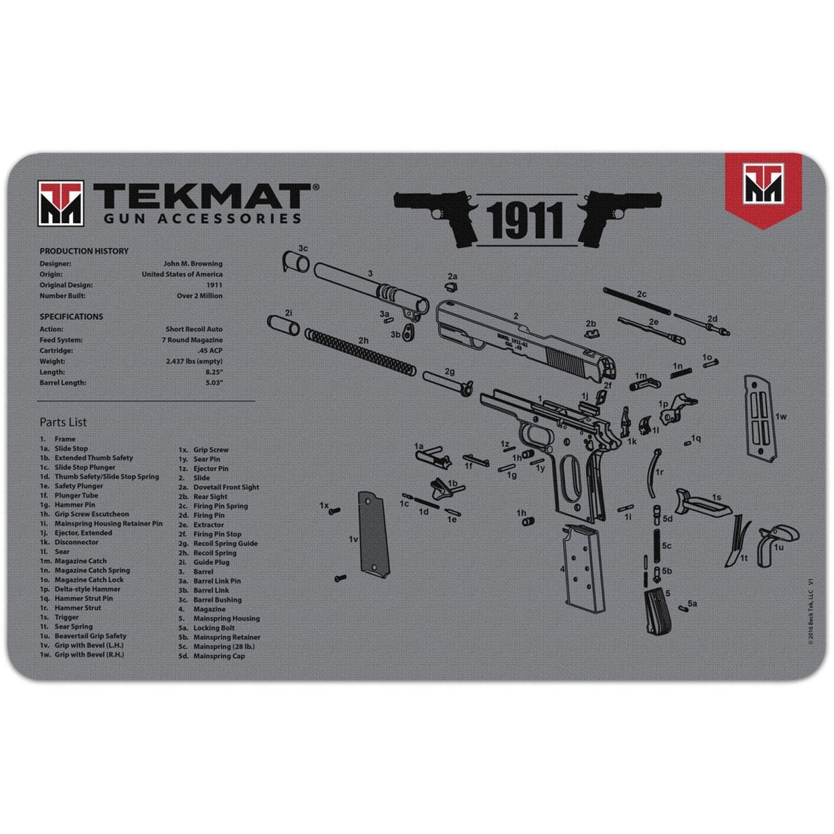 TekMat Original Gun Cleaning Mat - 17" X 11" - 1911 Gray - Forza Sports
