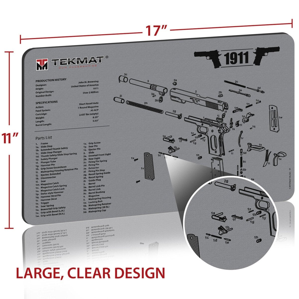 TekMat Original Gun Cleaning Mat - 17" X 11" - 1911 Gray - Forza Sports