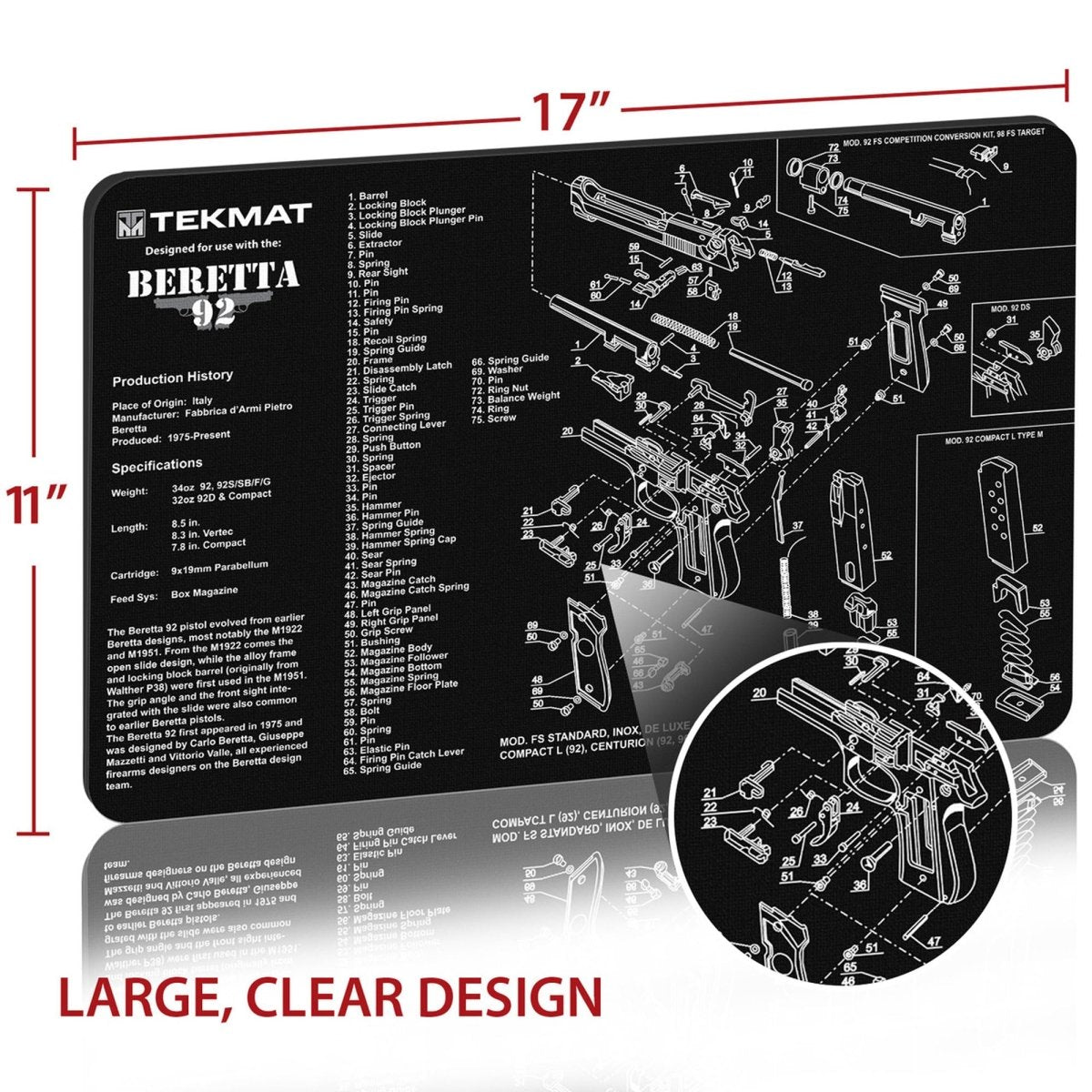 TekMat Original Gun Cleaning Mat - 17" X 11" - Beretta 92 - Forza Sports