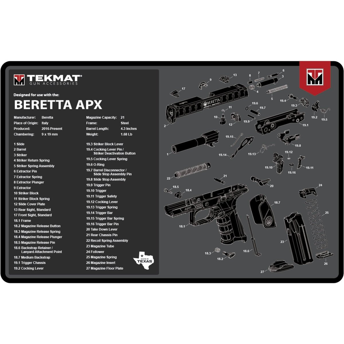 TekMat Original Gun Cleaning Mat - 17" X 11" - Beretta APX - Forza Sports