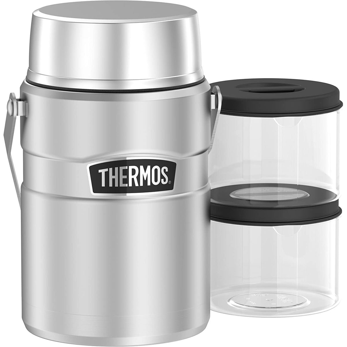 Thermos 47 oz Stainless King Big Boss Food Jar w/ 2 Inner Containers-Matte Steel Thermos