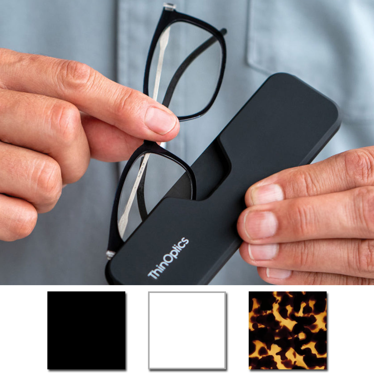 ThinOptics Connect Reading Glasses with Black Full Frame Pod ThinOptics