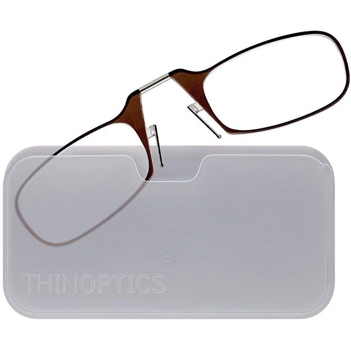 ThinOptics Armless Glasses with Universal Case - Brown Frame, White Pod - Forza Sports