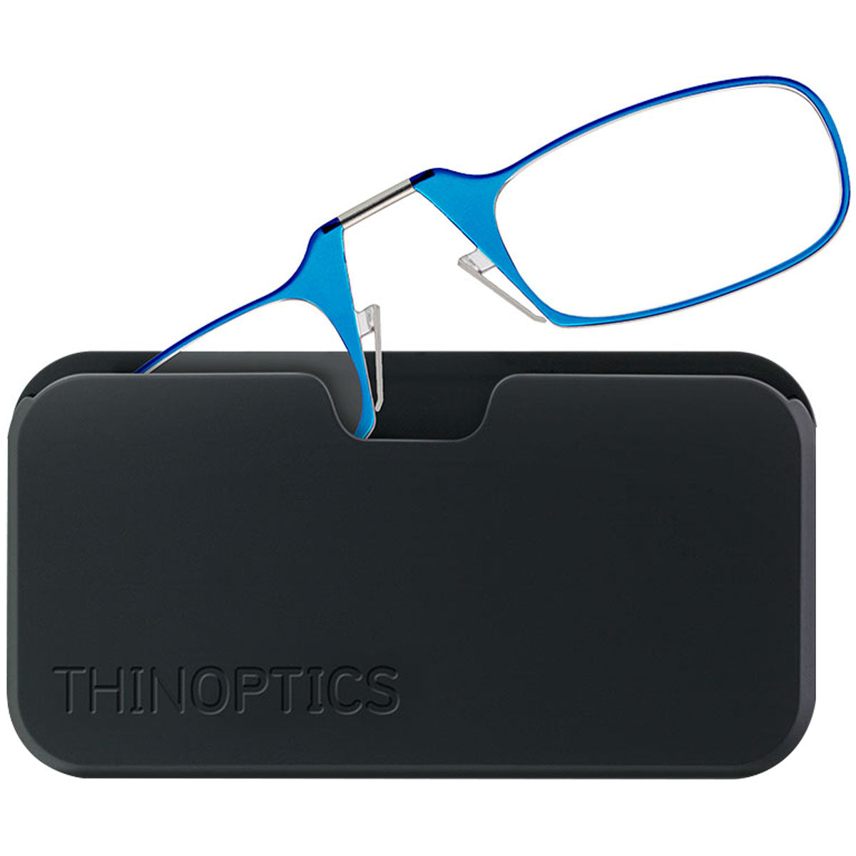 ThinOptics Armless Glasses with Universal Case - Blue Frame, Black Pod ThinOptics