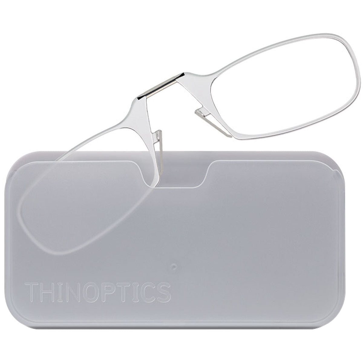 ThinOptics Armless Glasses with Universal Case - Clear Frame, White Pod - Forza Sports