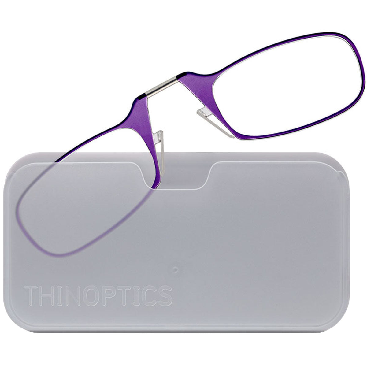 ThinOptics Armless Glasses with Universal Case - Purple Frame, White Pod ThinOptics