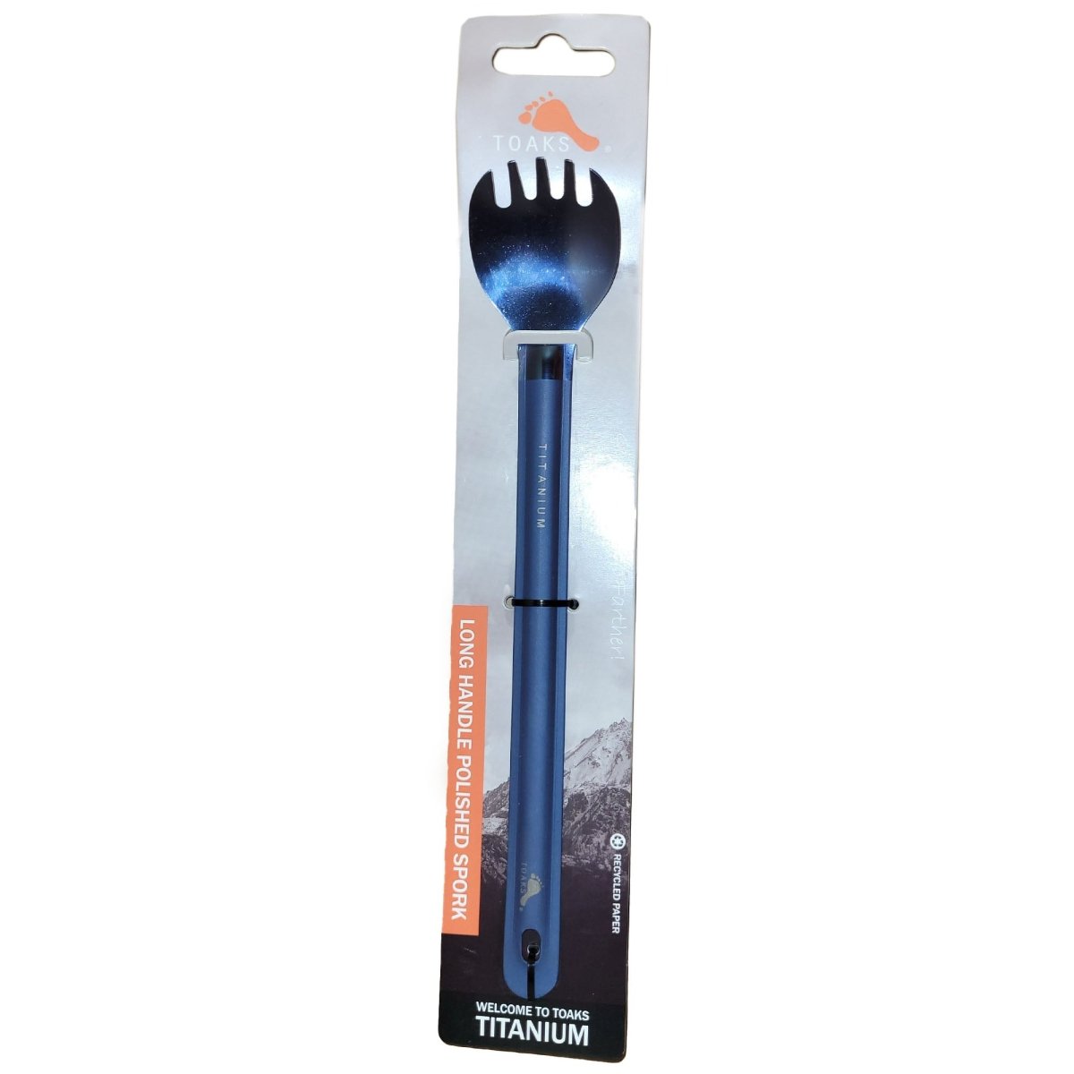 TOAKS Titanium Long Handle Spork w Polished Bowl - Blue - Forza Sports