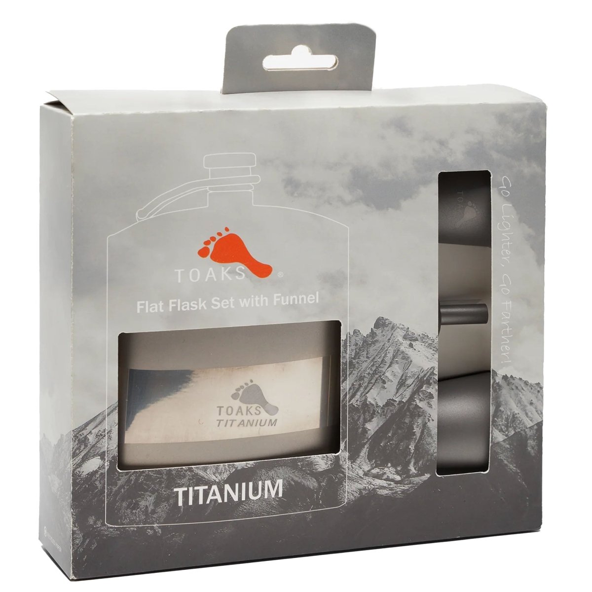 TOAKS Titanium Flat Flask Set (1 Flask, 2 Shot Glasses, 1 Funnel) - Forza Sports