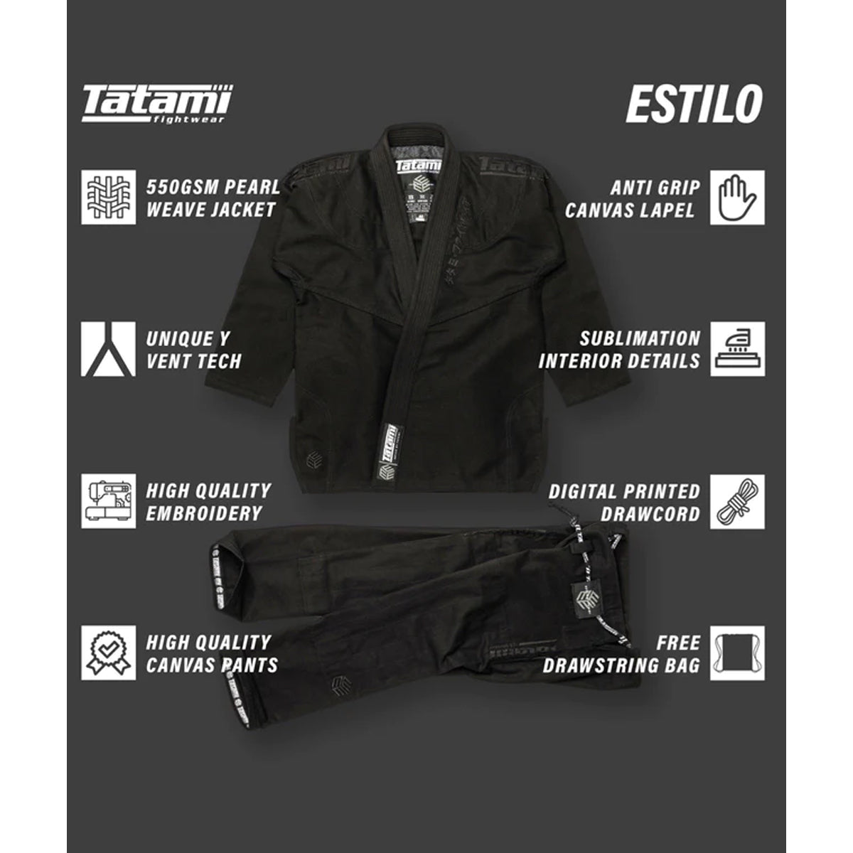Tatami Fightwear Estilo Black Label BJJ Gi - Black/Black Tatami Fightwear