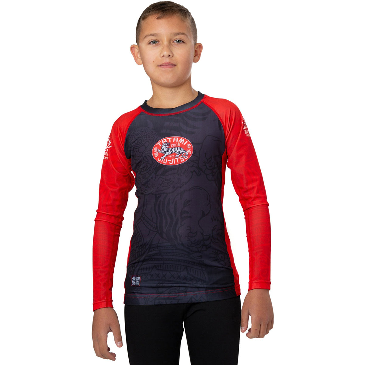 Tatami Fightwear Kid's Takedown Tiger Eco Tech Recycled Rashguard - Black Tatami