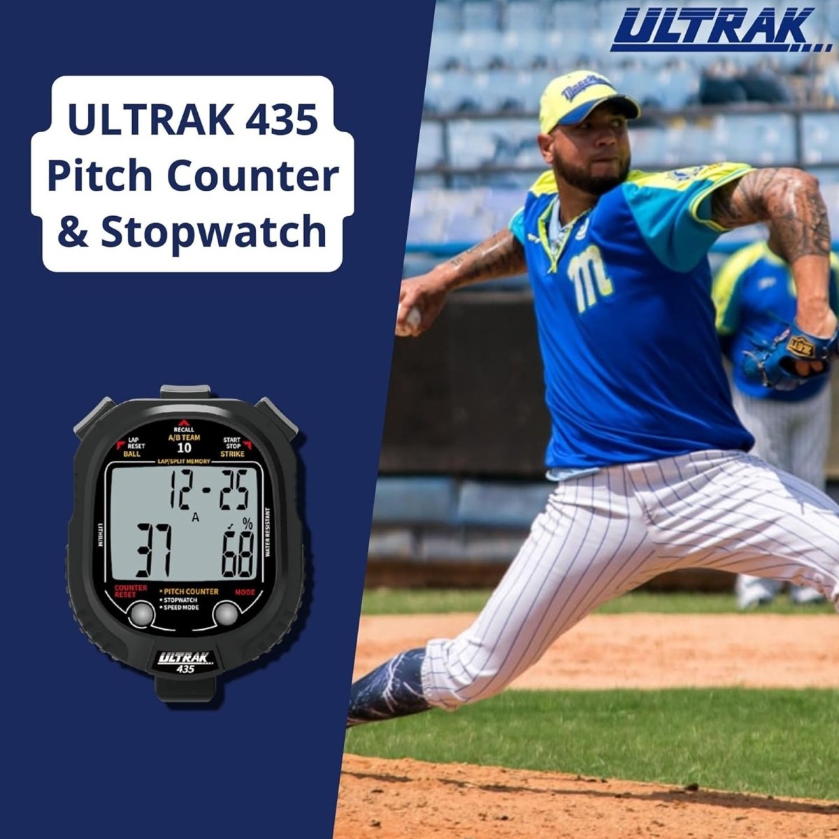 Ultrak 435 Pitch Counter & Pitch Speed with 10 Memory Stopwatch - Black - Forza Sports