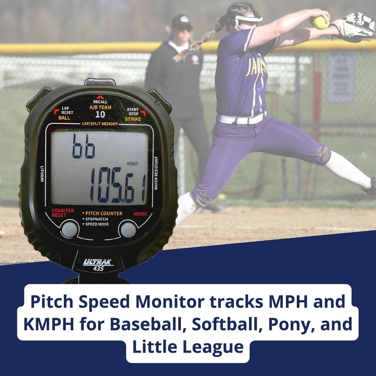 Ultrak 435 Pitch Counter & Pitch Speed with 10 Memory Stopwatch - Black - Forza Sports