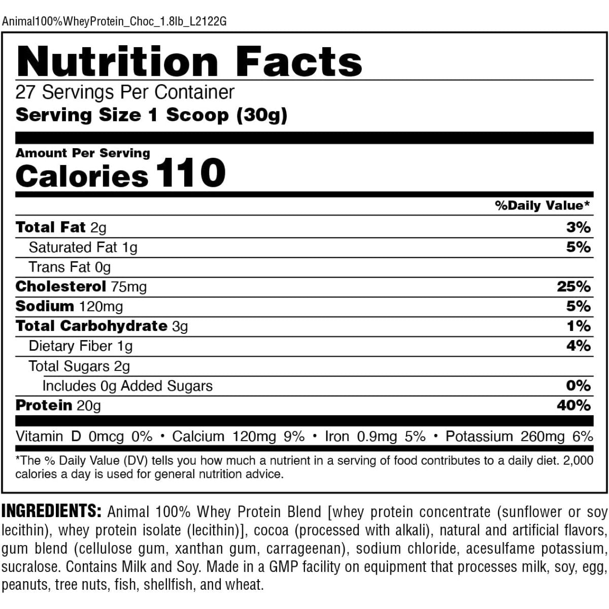 Universal Nutrition Animal 100% Whey Protein Powder - 27 Servings ...